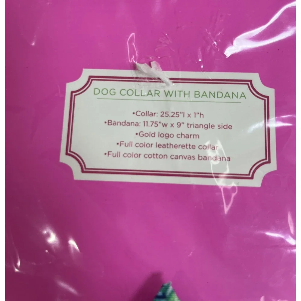 New Lilly Pulitzer Dog Collar‎ W Bandana Barking Up The Palm Tree Adjustable
